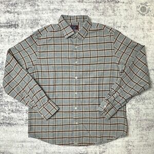 UNTUCKit Edmeades Flannel Shirt Men's Large Gray Brown Plaid Regular Fit Cotton